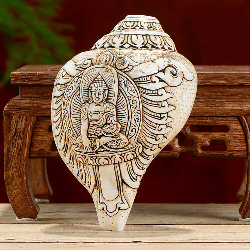 Tibetische handgemachte gravierte Shankha Buddha Avalokitesvara Conch Shell Reichtum Dekoration - image 0