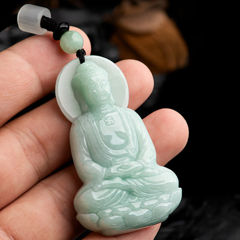 Buddha Stones Amitabha Buddha Jade Amulett Mitgefühl String Halskette