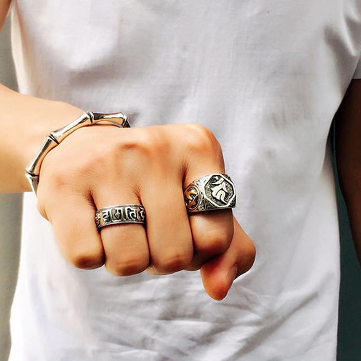 Verstellbarer Ring aus 925er-Sterlingsilber mit Buddha Stonesn, Sanskrit-Design, geschnitzter Schutz - image 28