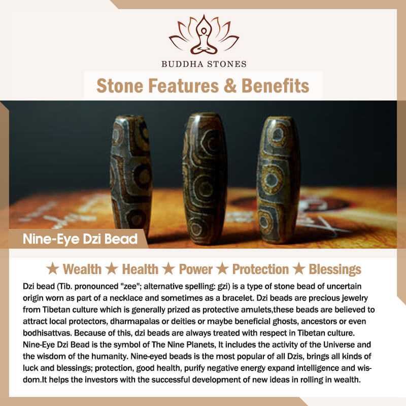 Buddha Stones Tibetische Knochenperlen Neun-Augen-Dzi-Perlen-Schutzarmband