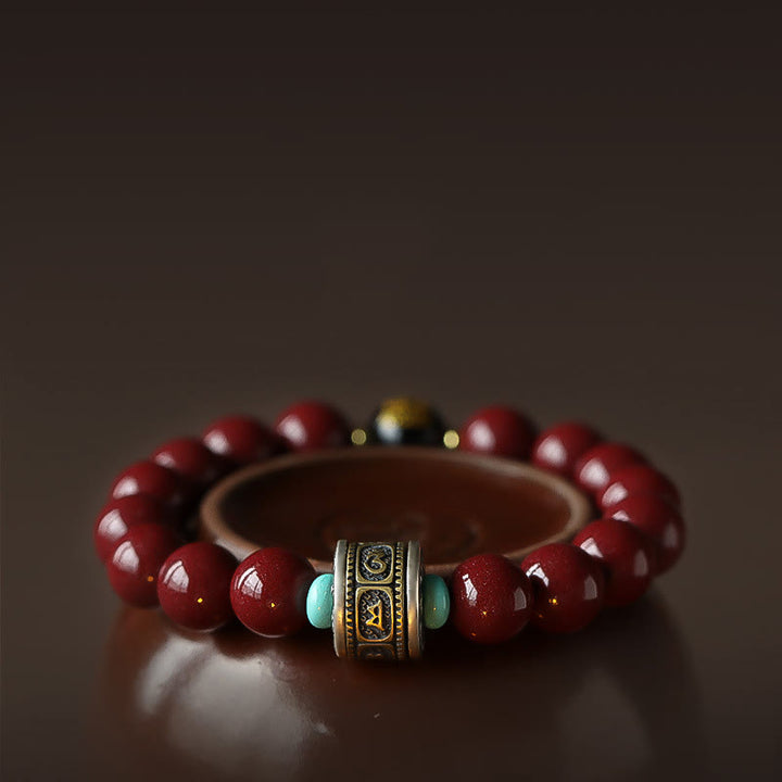 Buddha Stones 925 Sterling Silber Chinesisches Sternzeichen Natal Buddha Zinnober Om Mani Padme Hum Calm Armband - image 1