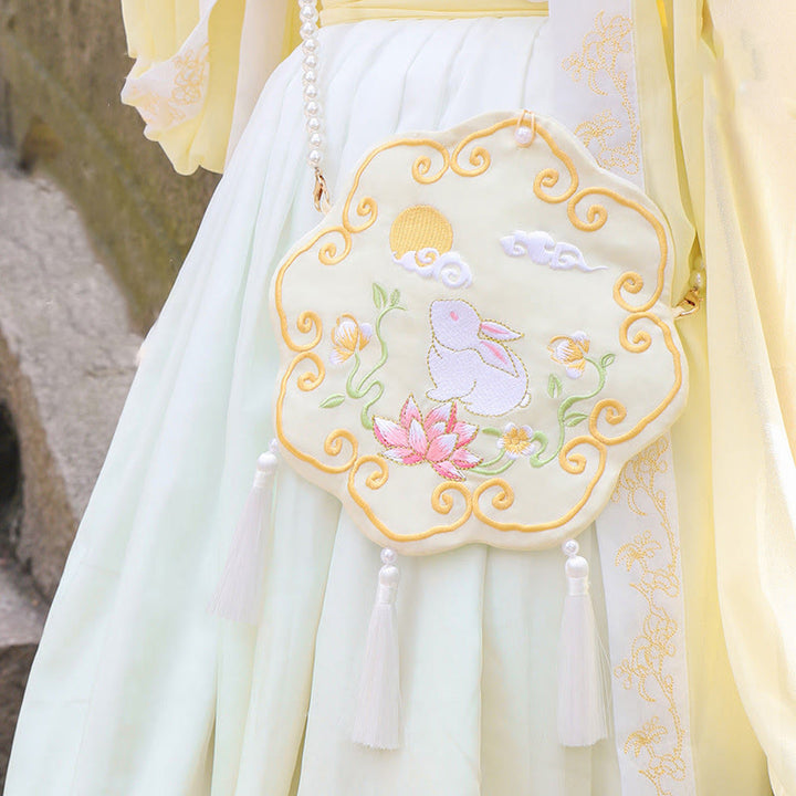 Buddha Stones Luck Stickerei Lotus Koi Fisch Kaninchen Blume Hanfu Tasche Umhängetasche Umhängetasche - Gelbes Blumenkaninchen - image 21