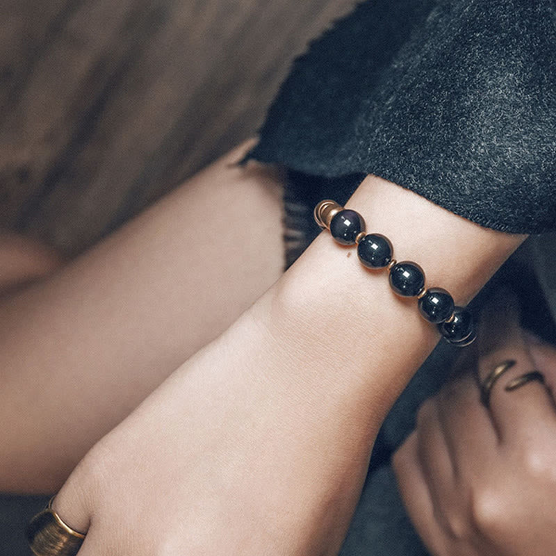 Buddha Stones ​​Lavastein Regenbogen-Obsidian Messing Unterstützungs-Heilarmband - image 17