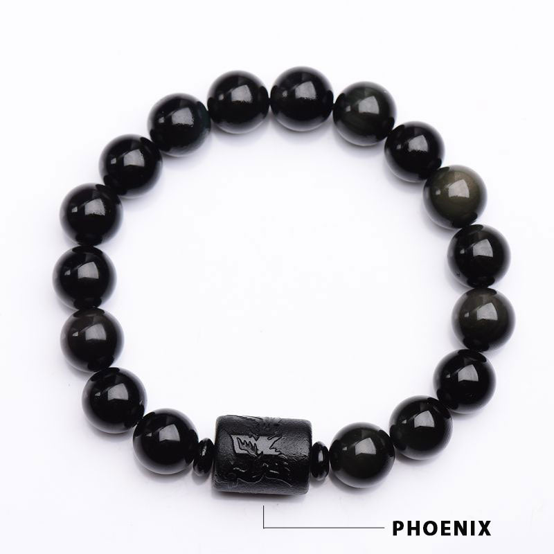 Buddha Stones Seelenreinigendes schwarzes Obsidian-Phoenix-Drachen-Armband