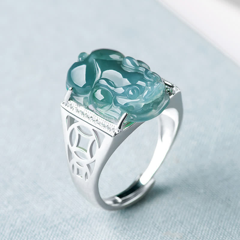 Buddha Stones 925 Sterling Silber Fengshui Reichtum Wohlstand Jade PiXiu Glücksring - image 0