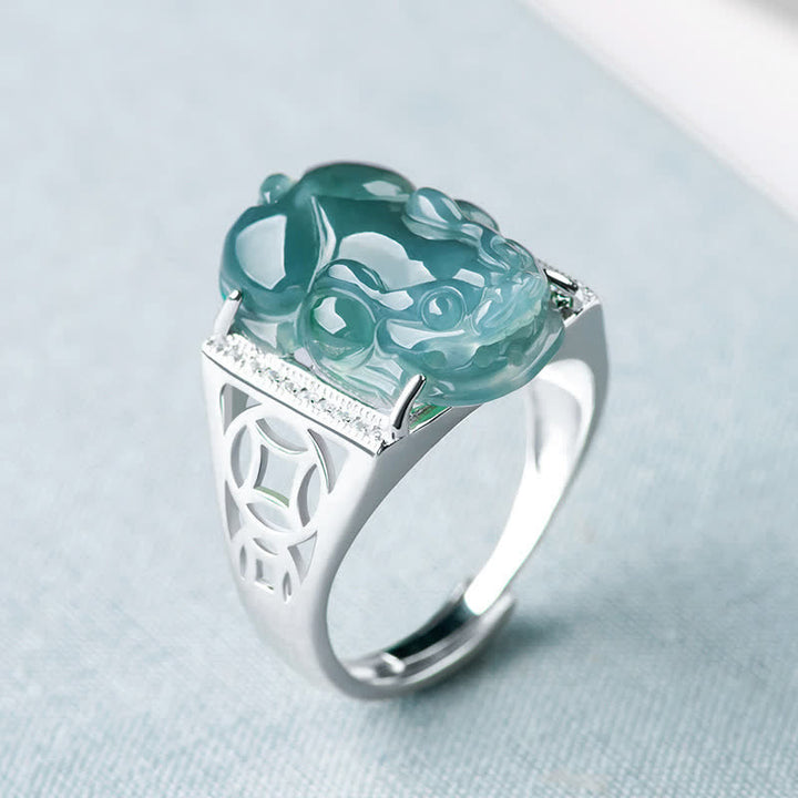 Buddha Stones 925 Sterling Silber Fengshui Reichtum Wohlstand Jade PiXiu Glücksring - image 0