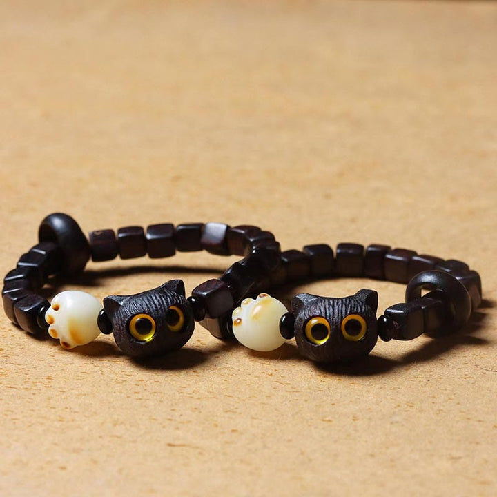 Armband mit Buddha Stonesn, Ebenholz, süße Katze, Bodhi-Samen, Pfotenklaue, quadratische Perlen, ruhiges Armband - image 4