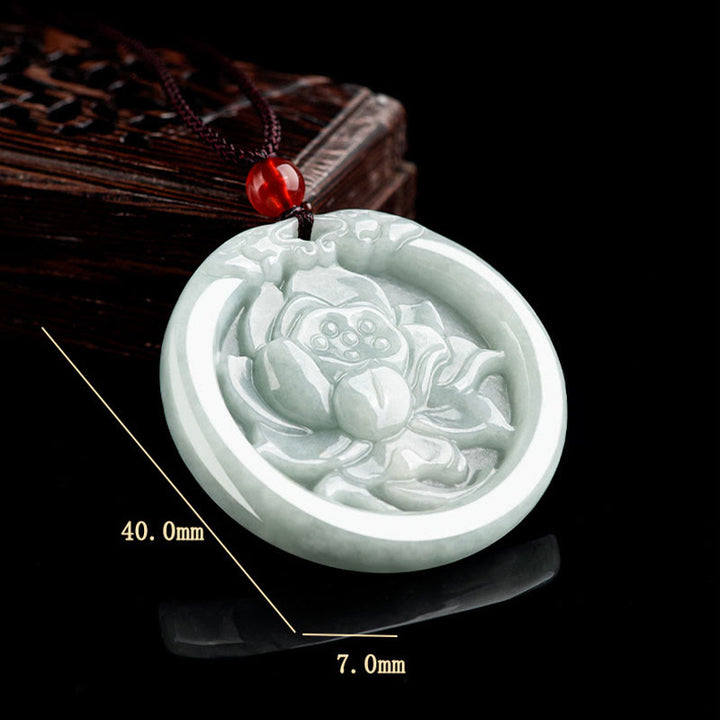 Buddha Stones, natürliche Jade, Lotusblume, geschnitzter Wohlstands-Halskettenanhänger - image 10