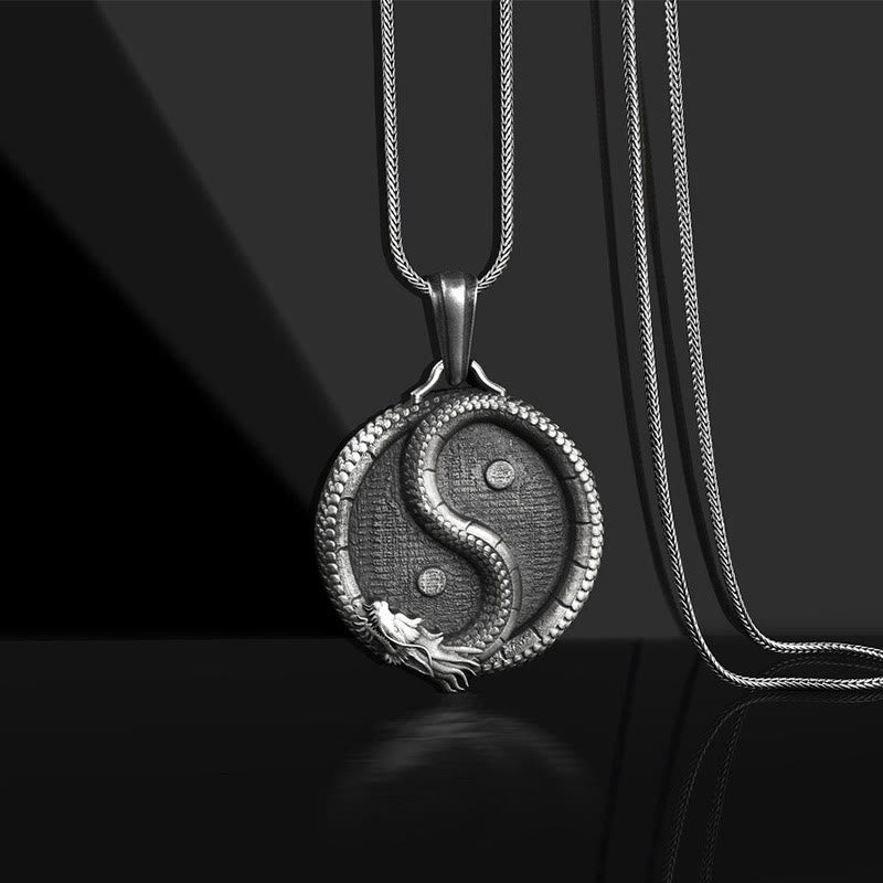 Buddha Stones ​​aus reinem Zinn, Yin-Yang-Drache, Glücksstärke, Halsketten-Anhänger - Anhänger & Kiel Kette - image 1
