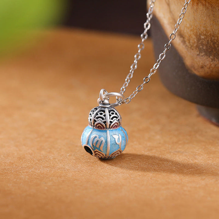 Buddha Stones 999 Sterling Silber Om Mani Padme Hum graviertes Kürbis-Design Weisheit Halskettenanhänger - Om Mani Padme Hum (Liebe♥Fokus) - image 1