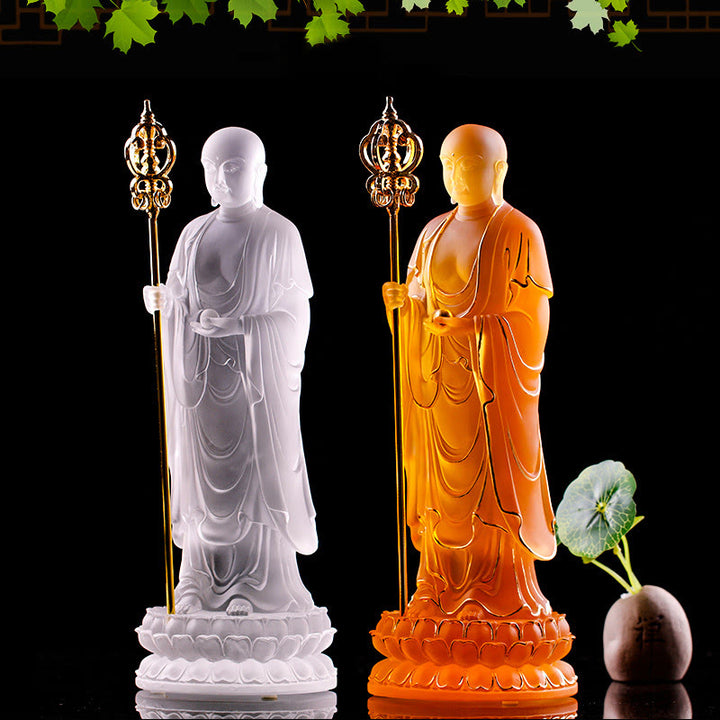 Buddha Stones, handgefertigte Ksitigarbha-Bodhisattva-Figur, Liuli-Kristallkunststück, Gelassenheitsstatue, Heimdekoration - image 0