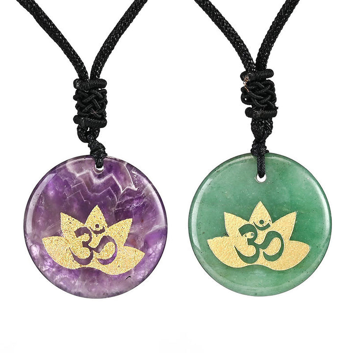 Buddha-Steine, OM-Lotus-Symbol, verschiedene Kristalle, Amethyst, Tigerauge, Heilung, Halskettenanhänger