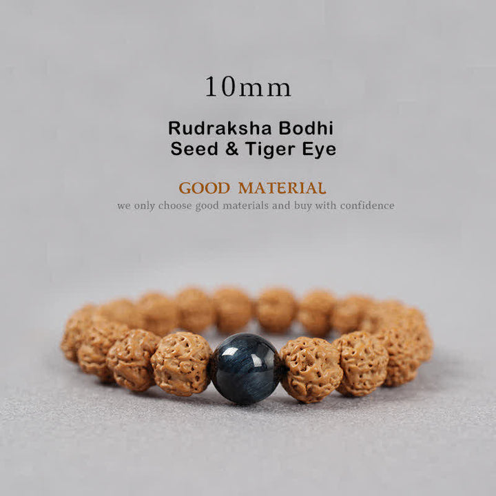 Buddha Stones Tibet Rudraksha Bodhi Seed Dzi Bead Bernstein Türkis Reichtum Armband - 10 mm - Rudraksha Bodhi-Samen & Tigerauge - image 16
