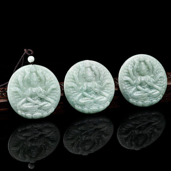 Tausendhändiger Kwan Yin Avalokitesvara-Jade-Segen-Halskettenanhänger - image 8