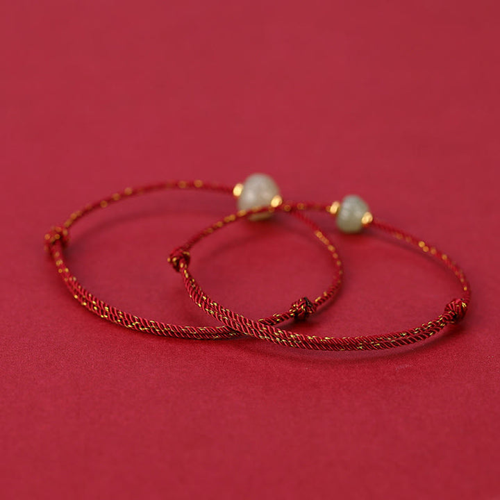 Buddha Stones 925 Sterling Silber vergoldet Hetian Jade Lotus Glück rote Schnur Armband - image 2