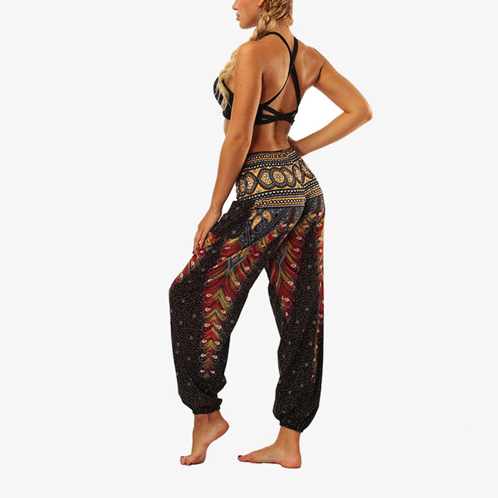 Buddha Stones Hippie-Hose, Baggy-Boho-Lounge-Hose mit hoher Taille und Taschen, Damen-Yogahose