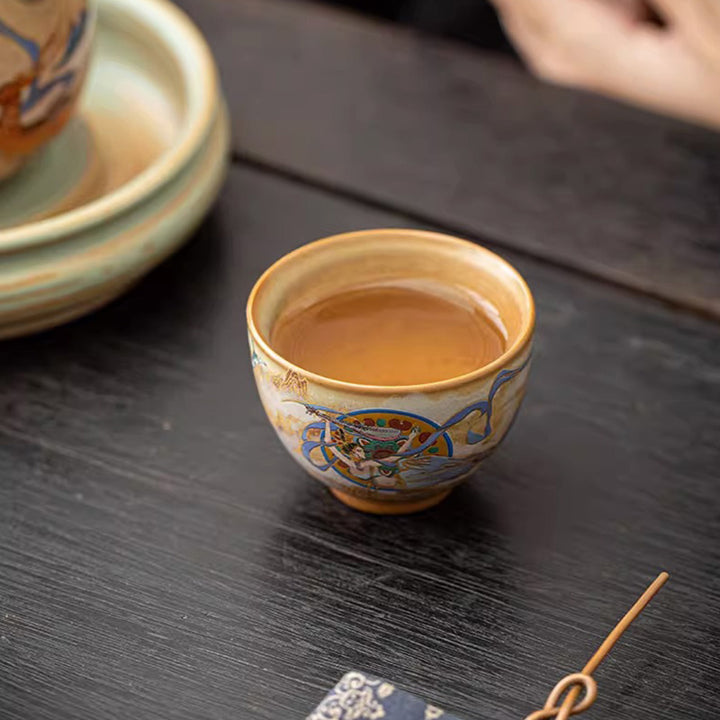 Buddha Stones Dunhuang Flying Apsaras Gaiwan Sancai Teetasse aus Keramik, Kung Fu Teetasse mit Deckel