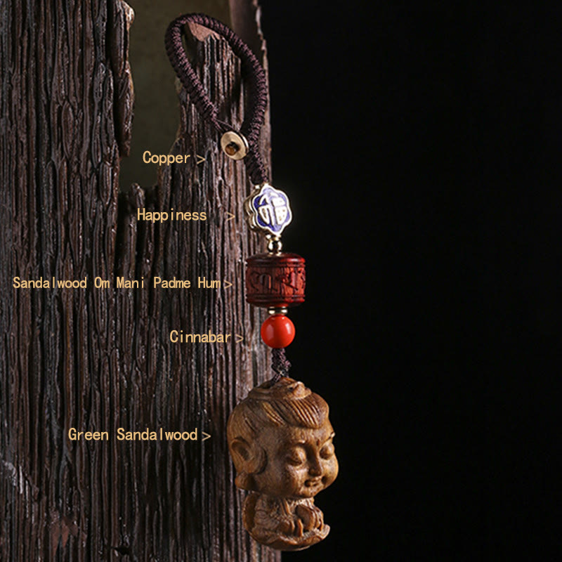 Chinesischer Tierkreiszeichen-Buddha-Schlüsselanhänger aus grünem Sandelholz Om Mani Padme Hum Frieden - image 5