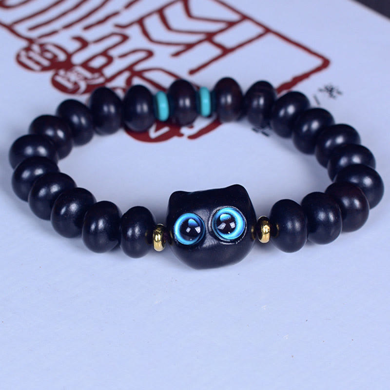 Buddha Stones, Ebenholz, Liuli-Glas, hübsches Katzen-Peace-Balance-Armband - image 2