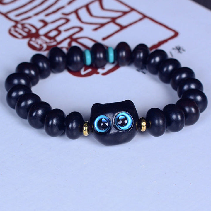 Buddha Stones, Ebenholz, Liuli-Glas, hübsches Katzen-Peace-Balance-Armband - image 2