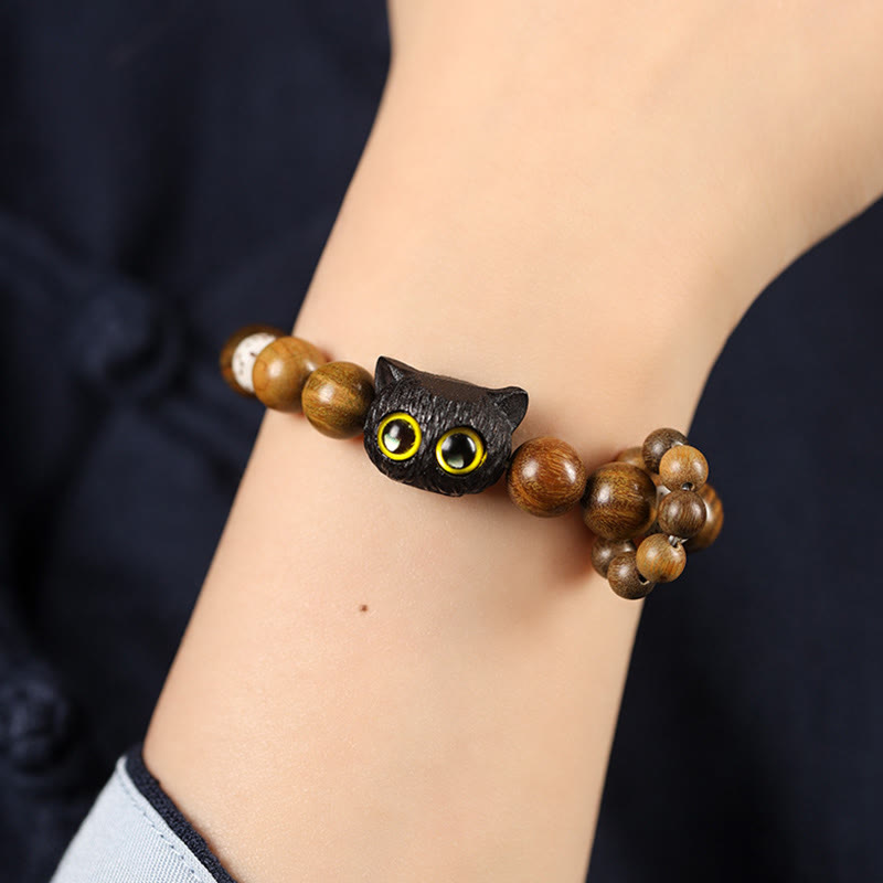Buddha Stones Grünes Sandelholz Ebenholz Holz Katze Frieden beruhigendes Armband - image 3