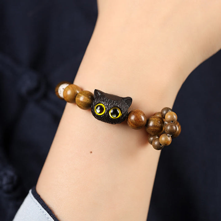 Buddha Stones Grünes Sandelholz Ebenholz Holz Katze Frieden beruhigendes Armband - image 3