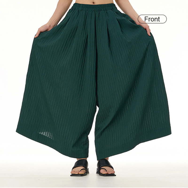 Buddha Stones – Lockere, einfarbige Hose aus Baumwolle mit weitem Bein und Taschen