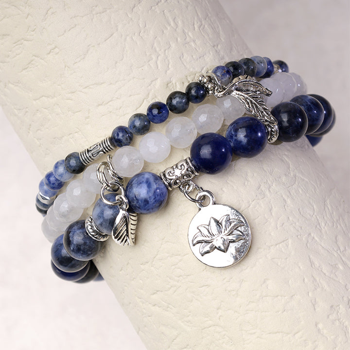 Buddha Stones 3-teiliges Armband aus natürlichem Quarzkristall mit Perlen und Heilenergie, Lotus