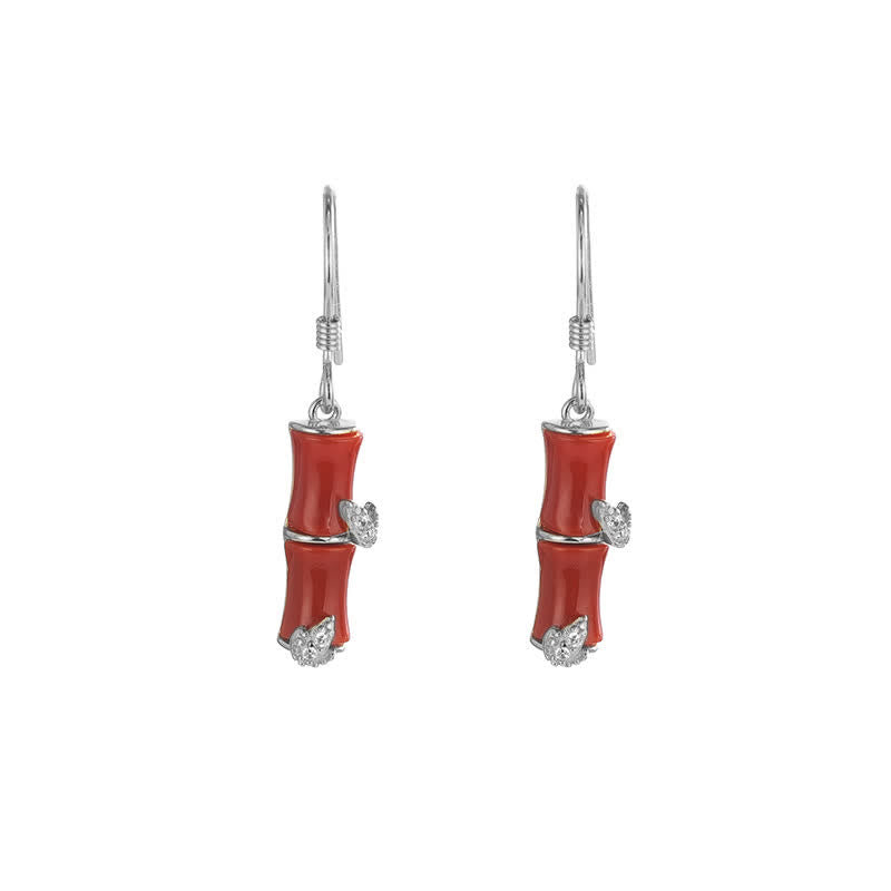 925 Sterling Silber Hetian Jade Chrysoberyll Katzenauge Roter Achat Bambus Glück Tropfen Ohrringe - Silber - Roter Achat (Selbstvertrauen ♥ Ruhe) - image 15