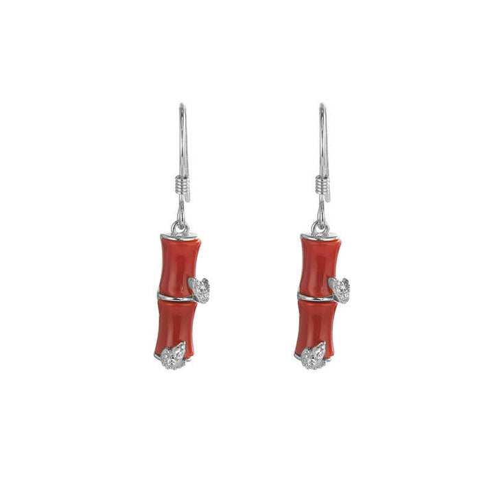 925 Sterling Silber Hetian Jade Chrysoberyll Katzenauge Roter Achat Bambus Glück Tropfen Ohrringe - Silber - Roter Achat (Selbstvertrauen ♥ Ruhe) - image 15