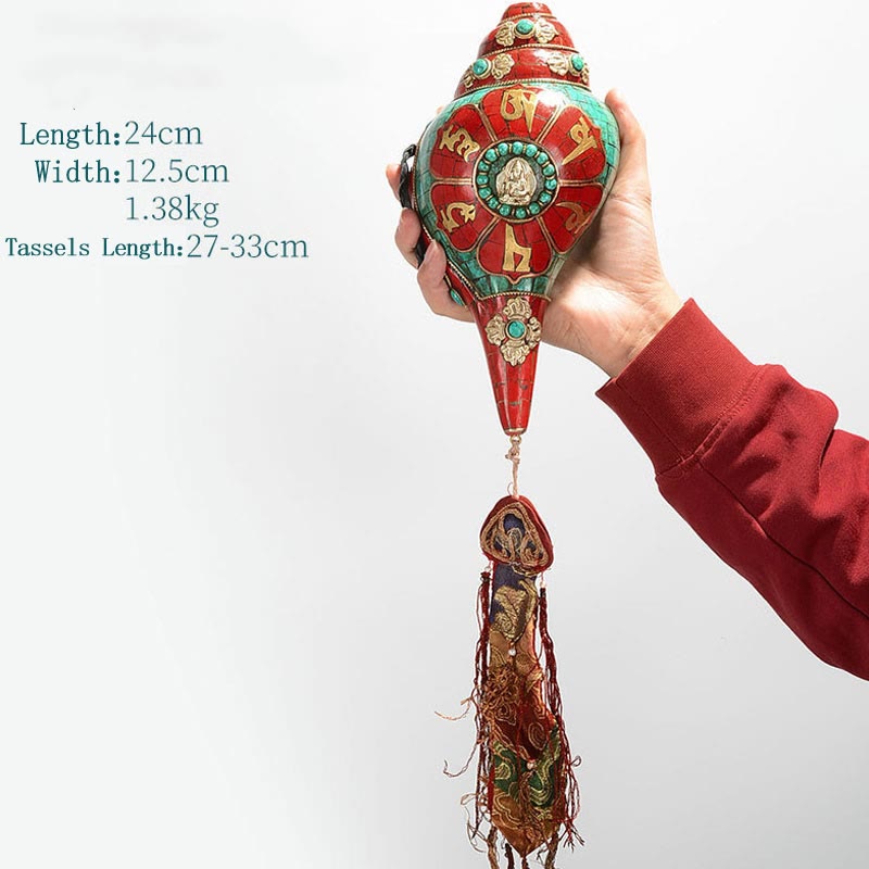 Tibetische handgemachte Shankha Om Mani Padme Hum Buddha Avalokitesvara Türkis Muschel Muschel positive Dekoration - Om Mani Padme Hum 24*12,5cm - image 18