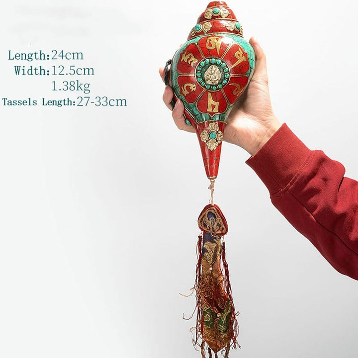 Tibetische handgemachte Shankha Om Mani Padme Hum Buddha Avalokitesvara Türkis Muschel Muschel positive Dekoration - Om Mani Padme Hum 24*12,5cm - image 18