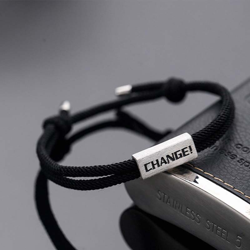 Buddha Stones 925 Sterling Silber Buchstabengravur Segen Schnurarmband - Black&Letter Change (Armbandgröße 18-24cm) - image 9