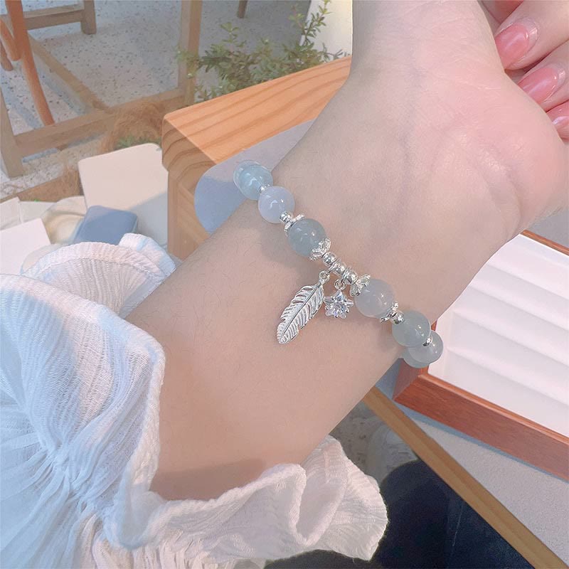 Buddha Stones 925 Sterling Silber Aquamarin Katzenauge Heilfeder Stern Charm Armband - image 3