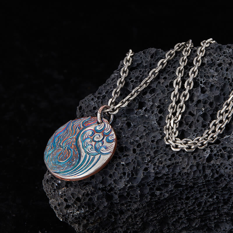 Buddha Stones 990 Sterling Silber Yin Yang Wasser- und Feuer-Balance-Halskettenanhänger - image 3