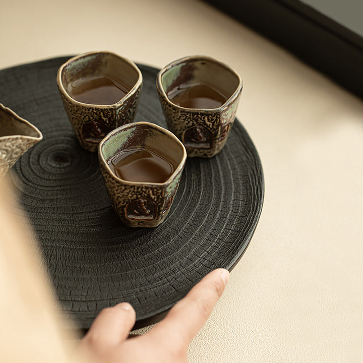 Buddha Stones Vintage-Teetasse in Dunhuang-Farbe, Buddha-Gravur, Kung-Fu-Teetasse