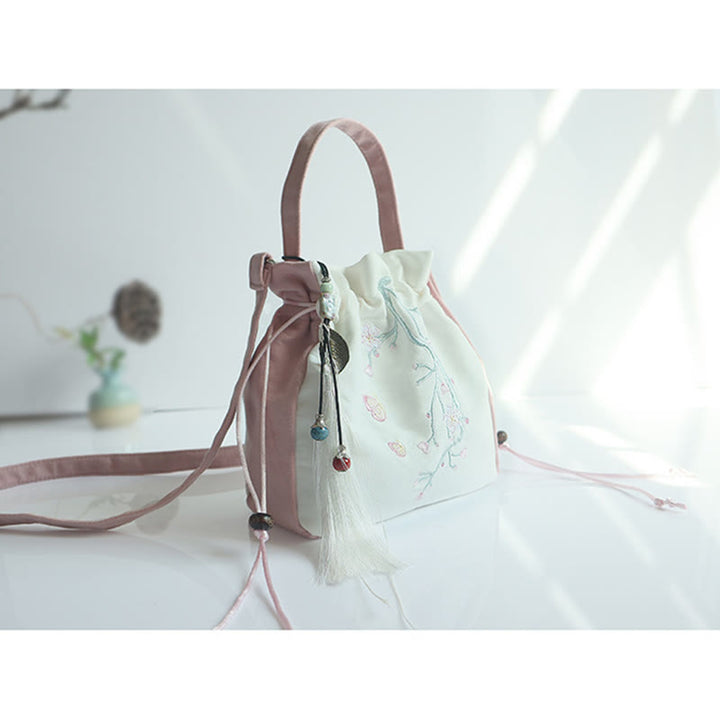 Buddha Stones Handgefertigte bestickte Blumen Canvas Tote Schultertasche Handtasche