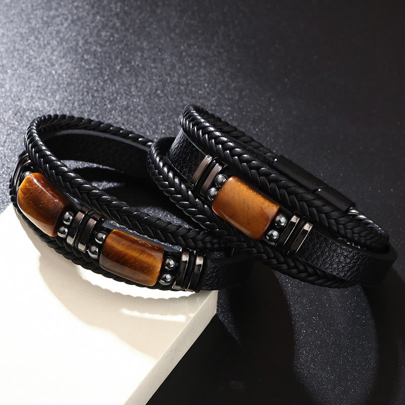 Buddha Stones Tiger Eye Power Magnetschnalle Mehrschichtiges Lederarmband - image 1