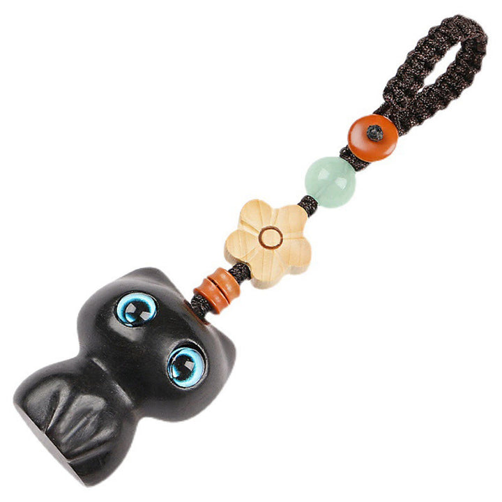 Buddha Stones, Mini-Schlüsselanhänger, kleines Blatt, rotes Sandelholz, Ebenholz, glückliche Katze, hübsches Kätzchen, Frieden, Schlüsselanhänger, Dekoration zum Aufhängen am Telefon - image 9