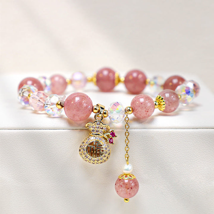 Buddha Stones Natürliches Erdbeerquarz-Kristall-Geldbeutel-Charm-Positive-Armband - image 10