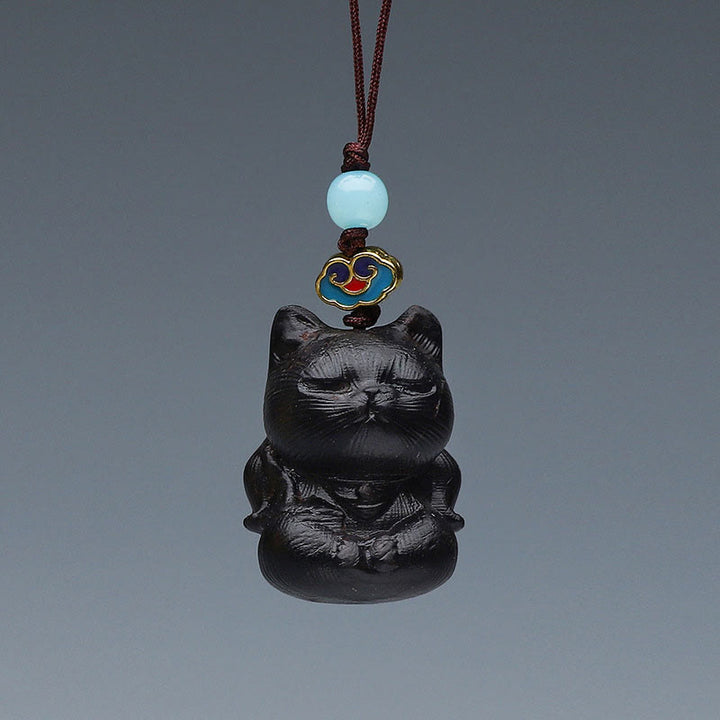 Buddha Stones Thuja Sutchuenensis Grünes Sandelholz Buchsbaum Mini Niedliches Tier Kaninchen Katze Hirsch Wal Wohlstand Telefon Hängende Dekorationen - Katze aus rotem Sandelholz, 3,3 x 2 cm - image 13