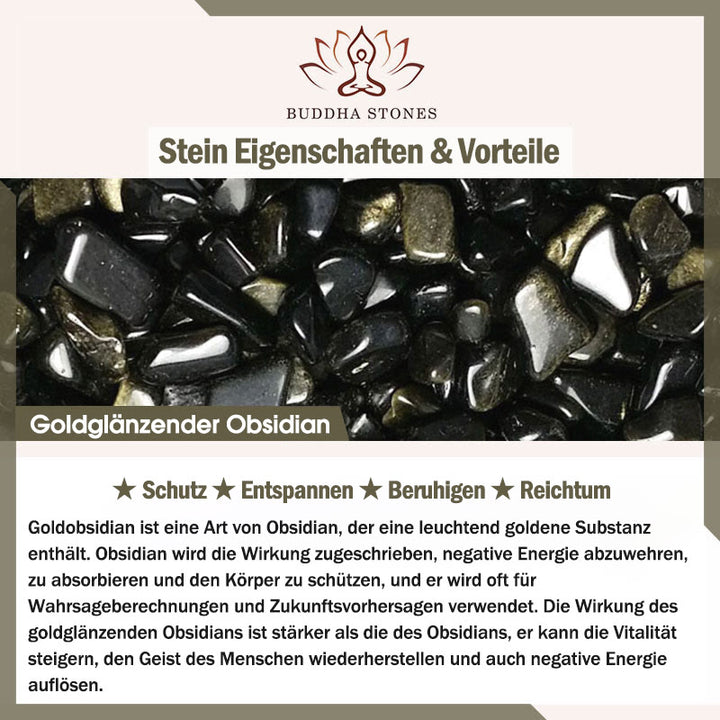 Buddha Stones 108 Mala-Perlen, natürliches Goldglanz-Obsidian-Reichtumsarmband
