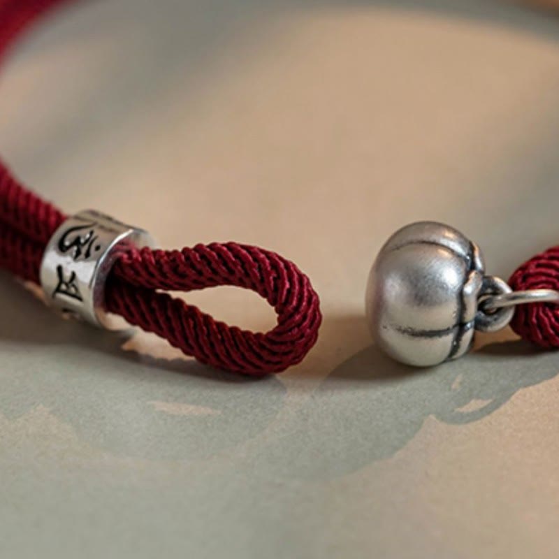 Buddha Stones 925 Sterling Silber tibetisches handgefertigtes Om Mani Padme Hum Persimmon Charm Glücksschutz geflochtenes Armband - image 9
