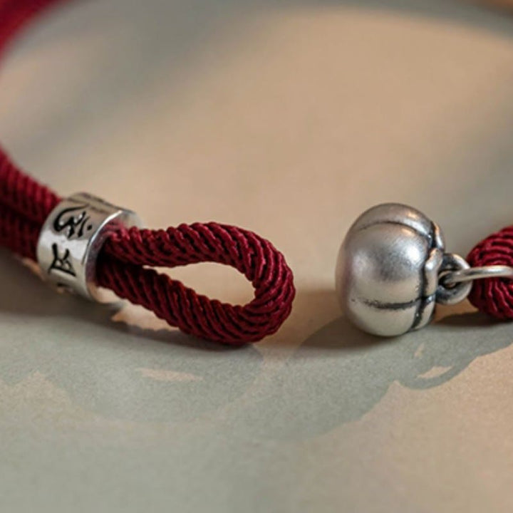 Buddha Stones 925 Sterling Silber tibetisches handgefertigtes Om Mani Padme Hum Persimmon Charm Glücksschutz geflochtenes Armband - image 9
