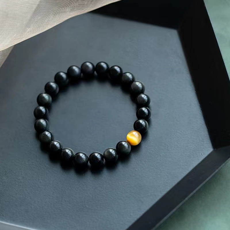 Buddha Stones natürliches Regenbogen-Obsidian-Tigerauge-Positive-Love-Armband