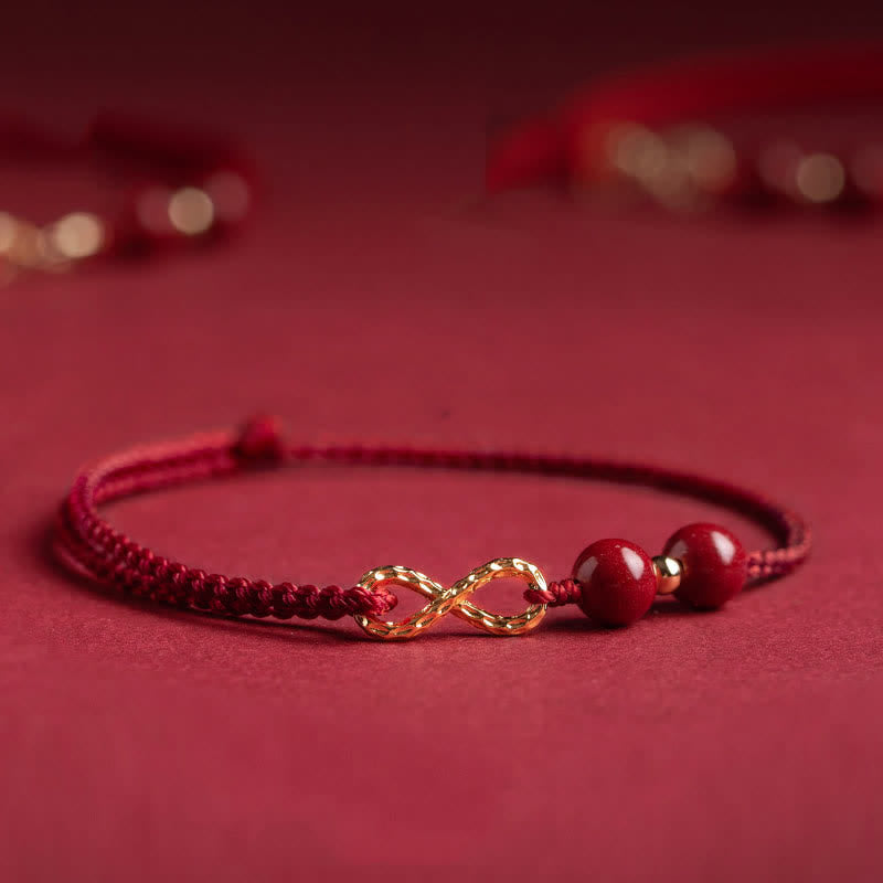 Buddha Stones Zinnober Segen Rote Schnur Goldenes Unendlichkeitssymbol Armband Fußkettchen - Dunkelrot - Fußkettchen (Fußkettchenumfang 16–26 cm) - image 0