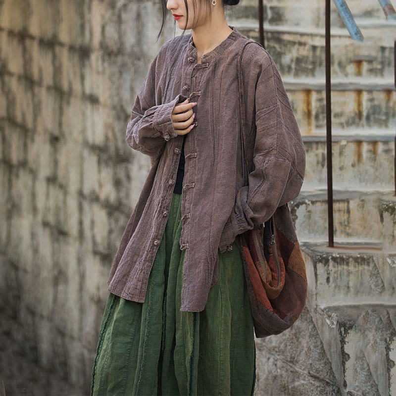 Buddha Stones Batik-Jacke mit Froschknöpfen, langärmelig, Zen-Meditation, offene Vorderseite