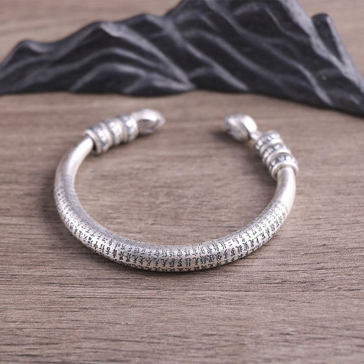 Buddha Stones 999 Sterling Silber Herz Sutra Om Mani Padme Hum Gravur Frieden Reinheit Armband Armreif