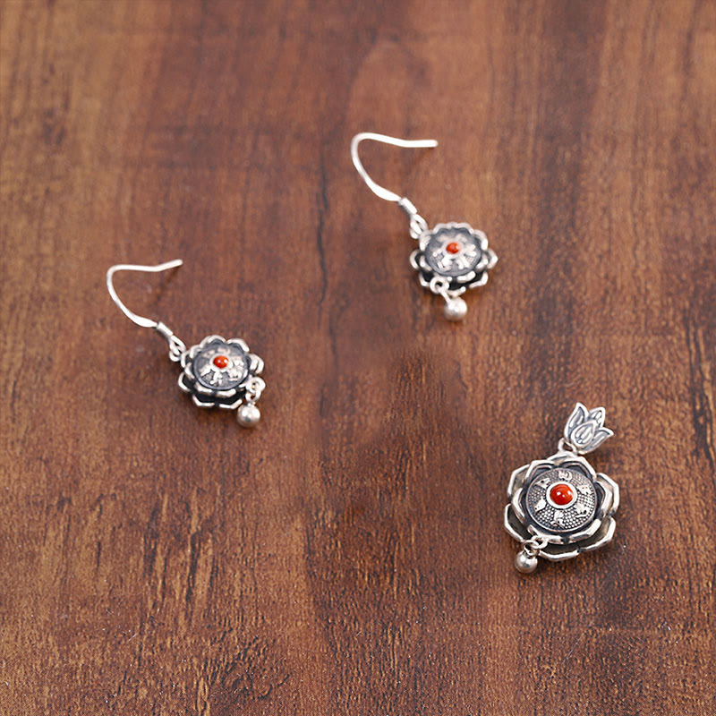 925 Sterling Silber Om Mani Padme Hum Lotus Peace Halskette Anhänger Ohrringe - image 10