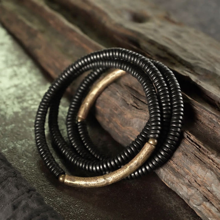 Buddha Stones, Ebenholz, Messing, Kupfer, Balance, mehrlagiges Armband - image 1